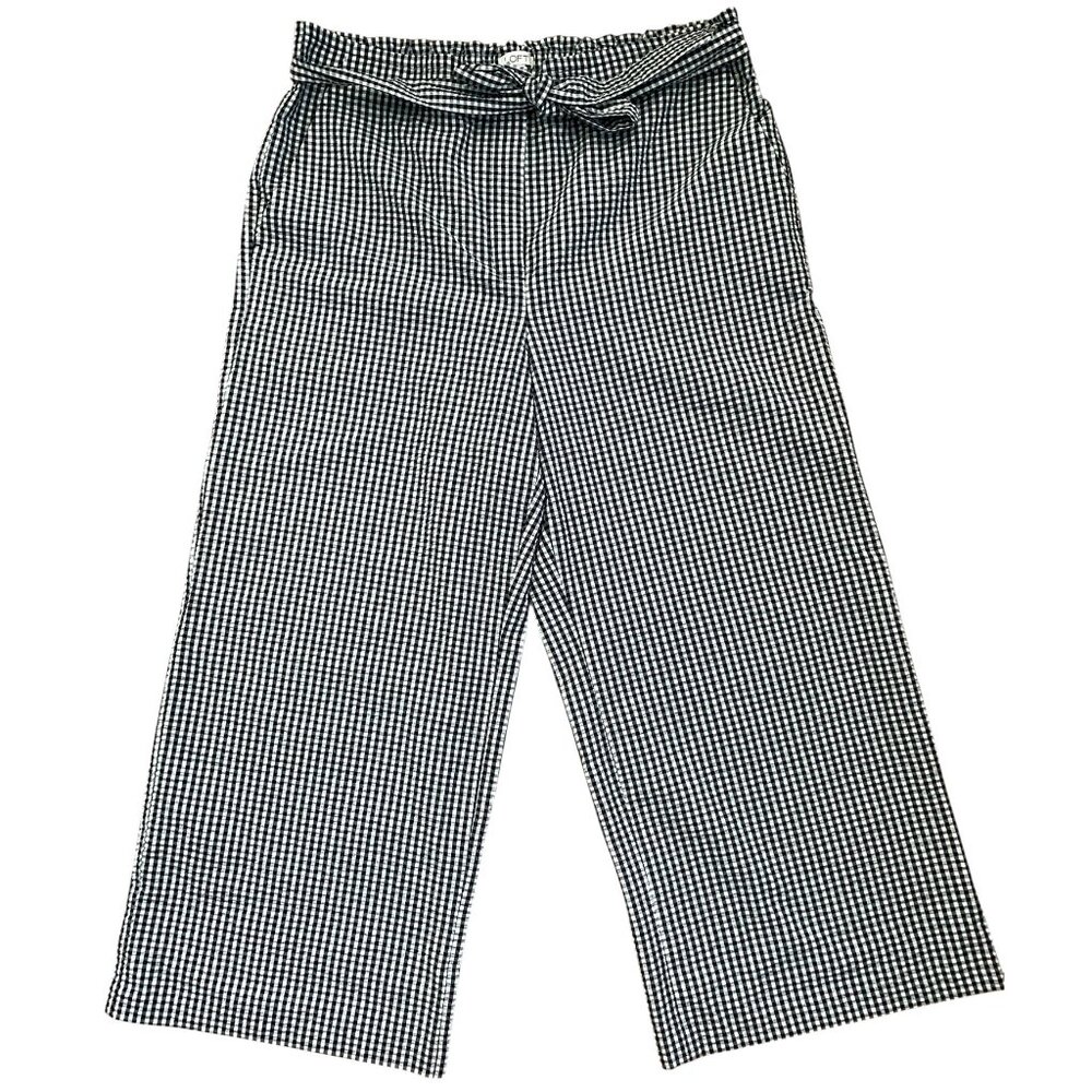LOFT Black/white Gingham Seersucker Belted Wide-Leg Pants, Sz. L
